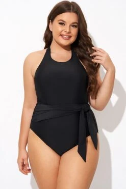 Black High-neck Halter Sash One Piece Swimsuit -Sandy Bikinis Shop b deop308001 5
