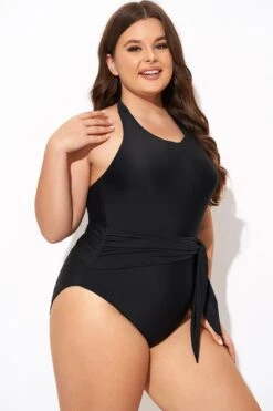Black High-neck Halter Sash One Piece Swimsuit -Sandy Bikinis Shop b deop308001 6