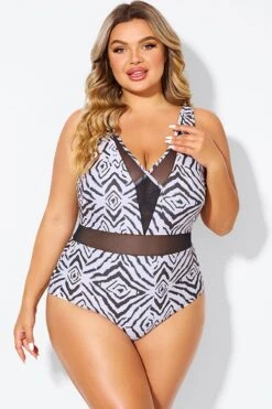 Plunging V-front And Back Mesh One Piece Swimsuit -Sandy Bikinis Shop b deop309001 3