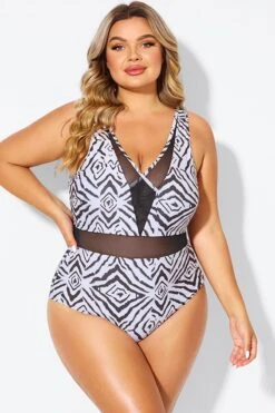 Plunging V-front And Back Mesh One Piece Swimsuit -Sandy Bikinis Shop b deop309001 4