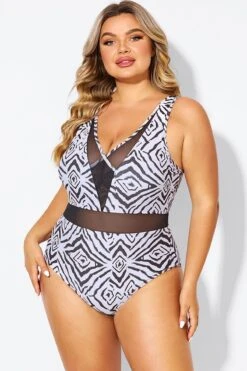 Plunging V-front And Back Mesh One Piece Swimsuit -Sandy Bikinis Shop b deop309001 5