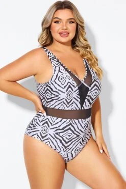 Plunging V-front And Back Mesh One Piece Swimsuit -Sandy Bikinis Shop b deop309001 6