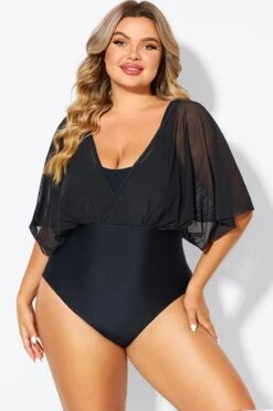 Solid Black Mesh Patchwork One Piece Swimsuit 10 Solid Black Mesh Patchwork One Piece Swimsuit -Sandy Bikinis Shop b deop310001 4