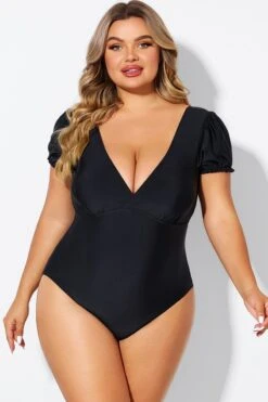 Solid Black Mesh Patchwork One Piece Swimsuit 13 Solid Black Mesh Patchwork One Piece Swimsuit -Sandy Bikinis Shop b deop311001 1 1