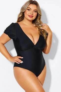 Black Wireless Puff Sleeves V-Neck One Piece Swimsuit -Sandy Bikinis Shop b deop311001 6