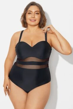 Plus Size Mesh Stitching Sling One Piece Swimsuit -Sandy Bikinis Shop b deop314001 3