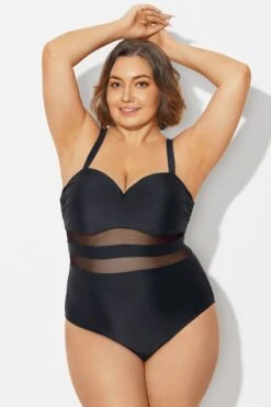 Plus Size Mesh Stitching Sling One Piece Swimsuit -Sandy Bikinis Shop b deop314001 4