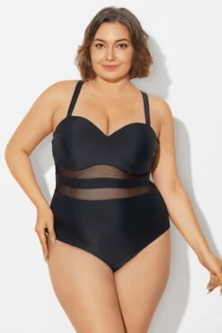 Plus Size Mesh Stitching Sling One Piece Swimsuit -Sandy Bikinis Shop b deop314001 5