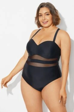 Plus Size Mesh Stitching Sling One Piece Swimsuit -Sandy Bikinis Shop b deop314001 6