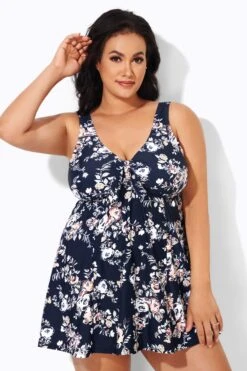 Floral Print Lotus Tie Front Women's Swimdress -Sandy Bikinis Shop b desd001008 4