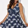 Dusty Blue Floral Print V-Neck Swimdress