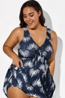 Dusty Blue Floral Print V-Neck Swimdress -Sandy Bikinis Shop b desd001009 22