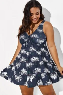 Dusty Blue Floral Print V-Neck Swimdress -Sandy Bikinis Shop b desd001009 44