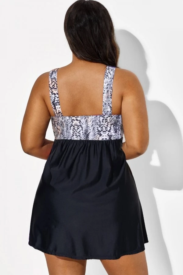 Python Print Tie Front V-Neck Swimdress 2 Python Print Tie Front V-Neck Swimdress - Image 2