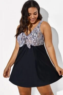 Python Print Tie Front V-Neck Swimdress 6 Python Print Tie Front V-Neck Swimdress -Sandy Bikinis Shop b desd001010 33