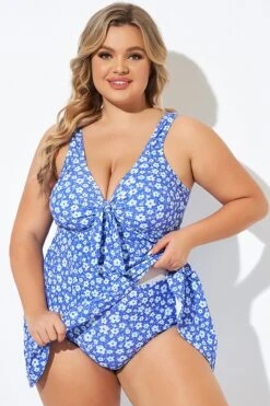Floral Printed Tie Front V-Neck Swimdress -Sandy Bikinis Shop b desd001012 3