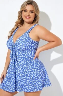 Floral Printed Tie Front V-Neck Swimdress -Sandy Bikinis Shop b desd001012 4