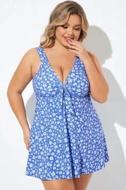 Floral Printed Tie Front V-Neck Swimdress -Sandy Bikinis Shop b desd001012 6