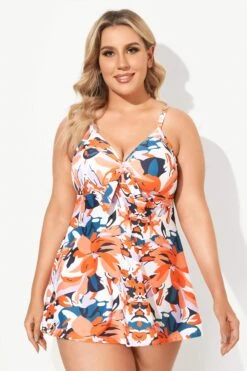 Sweetheart Neckline Flower Backless Tie Front Swimdress -Sandy Bikinis Shop b desd006002 4