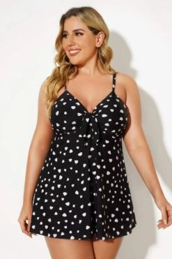 Black Dots Tie Front Classic Women Swimdress 7 Black Dots Tie Front Classic Women Swimdress -Sandy Bikinis Shop b desd006004 4