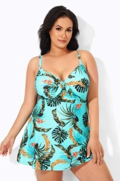 Sweetheart Neckline Print Tie Front Underwire Swimdress -Sandy Bikinis Shop b desd006008 2