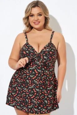 Cherry Printed Adjustable Straps V Neck Swimdress -Sandy Bikinis Shop b desd006009 6