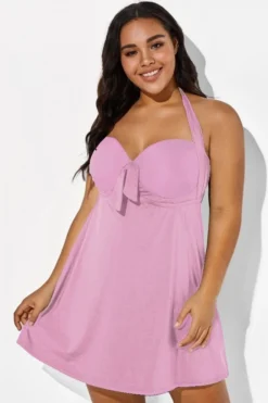 Pink Modern Self-tie Halter Straps Swimdress -Sandy Bikinis Shop b desd013003 44