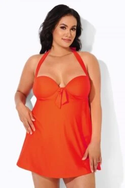 Orange Sweetheart NecklineTie-front Halter Swimdress -Sandy Bikinis Shop b desd013004 4 1