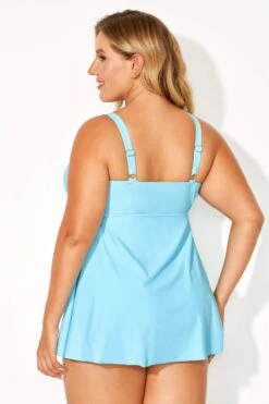 Blue Side Slit V-Neck Adjustable Straps Swimdress 6 Blue Side Slit V-Neck Adjustable Straps Swimdress -Sandy Bikinis Shop b desd015001 4