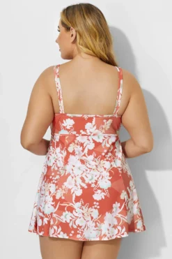 Flower Print Scoopneck Tummy Control Elegant Swimdress -Sandy Bikinis Shop b desd016002 3