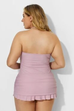 Solid Pink Fringe Ruffle Hem Bandeau Swimdress 6 Solid Pink Fringe Ruffle Hem Bandeau Swimdress -Sandy Bikinis Shop b desd033001 3