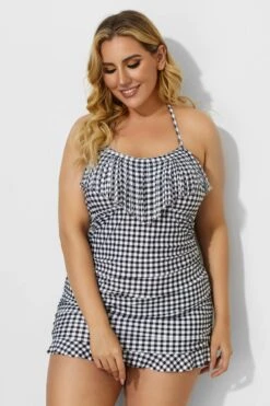 Lattice Bandeau Neckline Fringe Ruffle Hem Swimdress