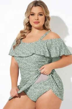 Floral Ruffle Cold Shoulder Women Swimdress -Sandy Bikinis Shop b desd049004 3 1