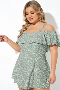 Floral Ruffle Cold Shoulder Women Swimdress -Sandy Bikinis Shop b desd049004 4 1
