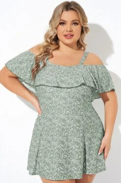 Floral Ruffle Cold Shoulder Women Swimdress -Sandy Bikinis Shop b desd049004 5 1