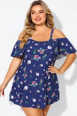 Floral Off Shoulder Tummy Control Lady Swimdress -Sandy Bikinis Shop b desd049005 3