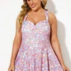 Floral Printed Halter Swimdress For Women