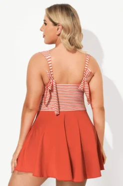 Red & White Stripe Halter Flattering Underwire Swimdress -Sandy Bikinis Shop b desd059001 3