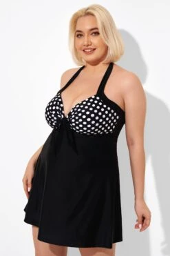 Fashion Black Dot Vintage Drawstring Closure Swimdress 9 Fashion Black Dot Vintage Drawstring Closure Swimdress -Sandy Bikinis Shop b desd081001 5