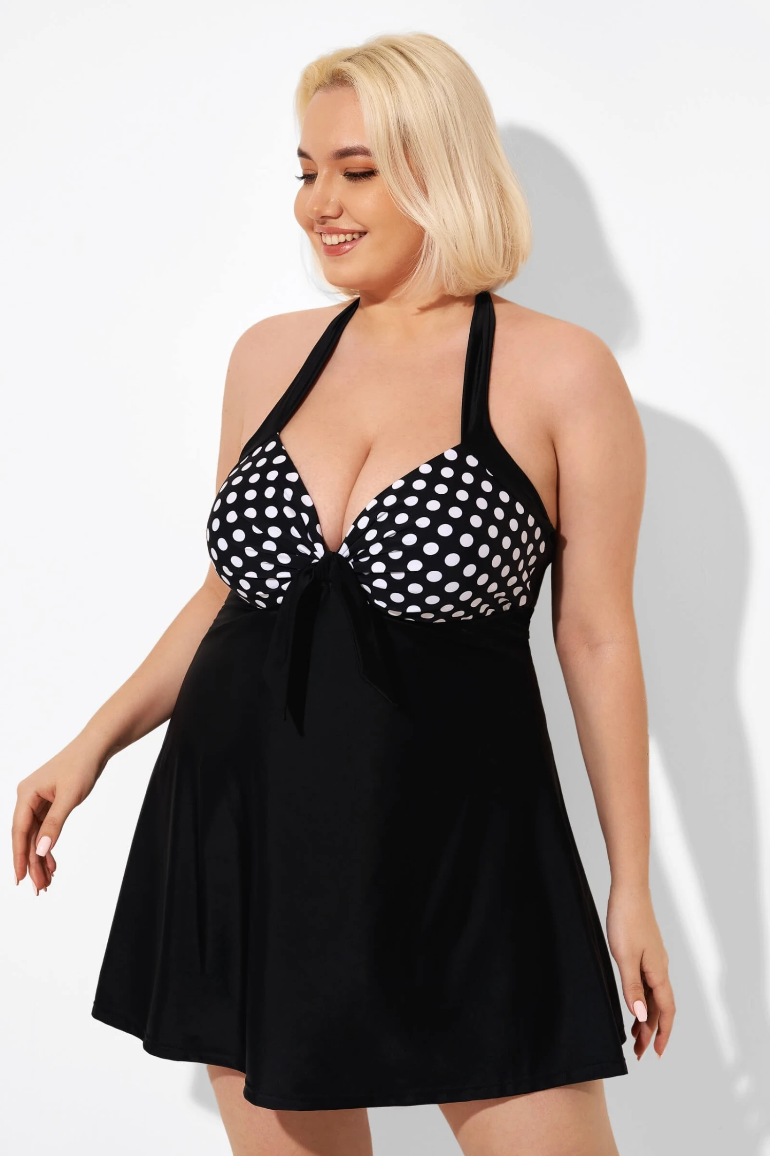 Fashion Black Dot Vintage Drawstring Closure Swimdress 6 Fashion Black Dot Vintage Drawstring Closure Swimdress - Image 6