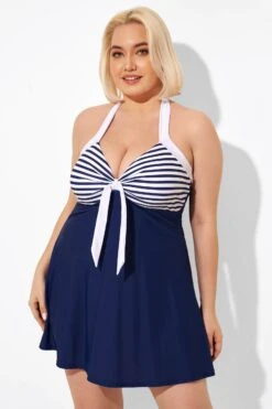 Blue Stripe Adjustable Halter Neck Swimdress -Sandy Bikinis Shop b desd081002 6