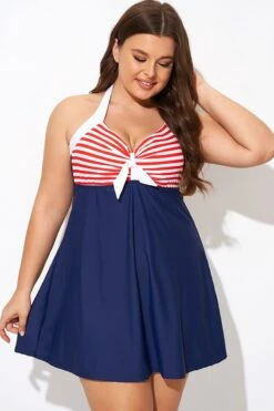 Vintage Stripe Halter Straps Women Swimdress -Sandy Bikinis Shop b desd081003 4