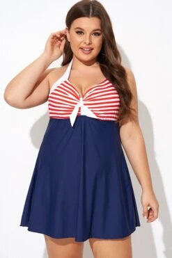 Vintage Stripe Halter Straps Women Swimdress -Sandy Bikinis Shop b desd081003 5