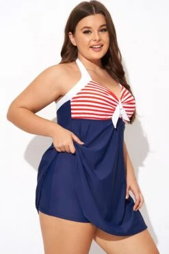 Vintage Stripe Halter Straps Women Swimdress -Sandy Bikinis Shop b desd081003 6