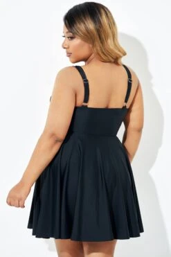 Black Adjustable Shoulder Straps Lady Flowy Swimdress -Sandy Bikinis Shop b desd083001 2