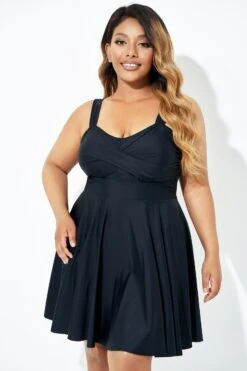 Black Adjustable Shoulder Straps Lady Flowy Swimdress -Sandy Bikinis Shop b desd083001 4