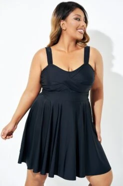 Black Adjustable Shoulder Straps Lady Flowy Swimdress -Sandy Bikinis Shop b desd083001 5