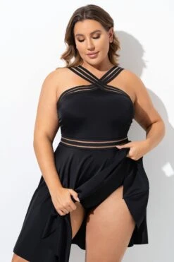 Graceful Black Mesh Panel Women Swimdress -Sandy Bikinis Shop b desd091001 4