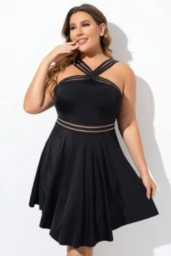 Graceful Black Mesh Panel Women Swimdress -Sandy Bikinis Shop b desd091001 5