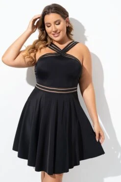 Graceful Black Mesh Panel Women Swimdress -Sandy Bikinis Shop b desd091001 6